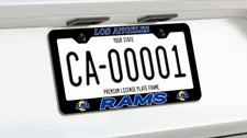 Los Angeles Rams Black License Plate Frame - Custom Made of Powder Coated Metal