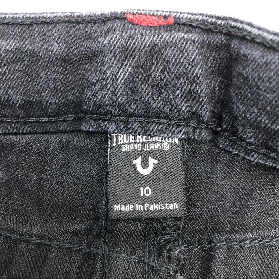 Pantalones de mezclilla True Religion para niños 10 negros Geno relajados ajustados puntada roja cintura ajustable Foto 3 de 4
