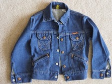 Vintage Wrangler Kids Denim Jacket USA No Fault 85F03 Size 7 Blue