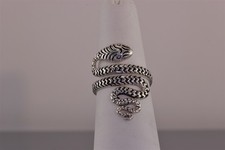 Sterling Silver 20mm Coiled Carved Snake Viper Band Ring 925 Sz: 7