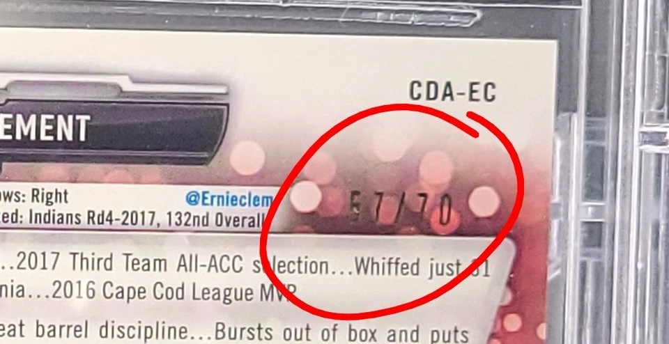 Ernie Clement 2017 Bowman Chrome Draft 70th Blue Refractor Autograph /70 BGS 10 - Image 2 of 4