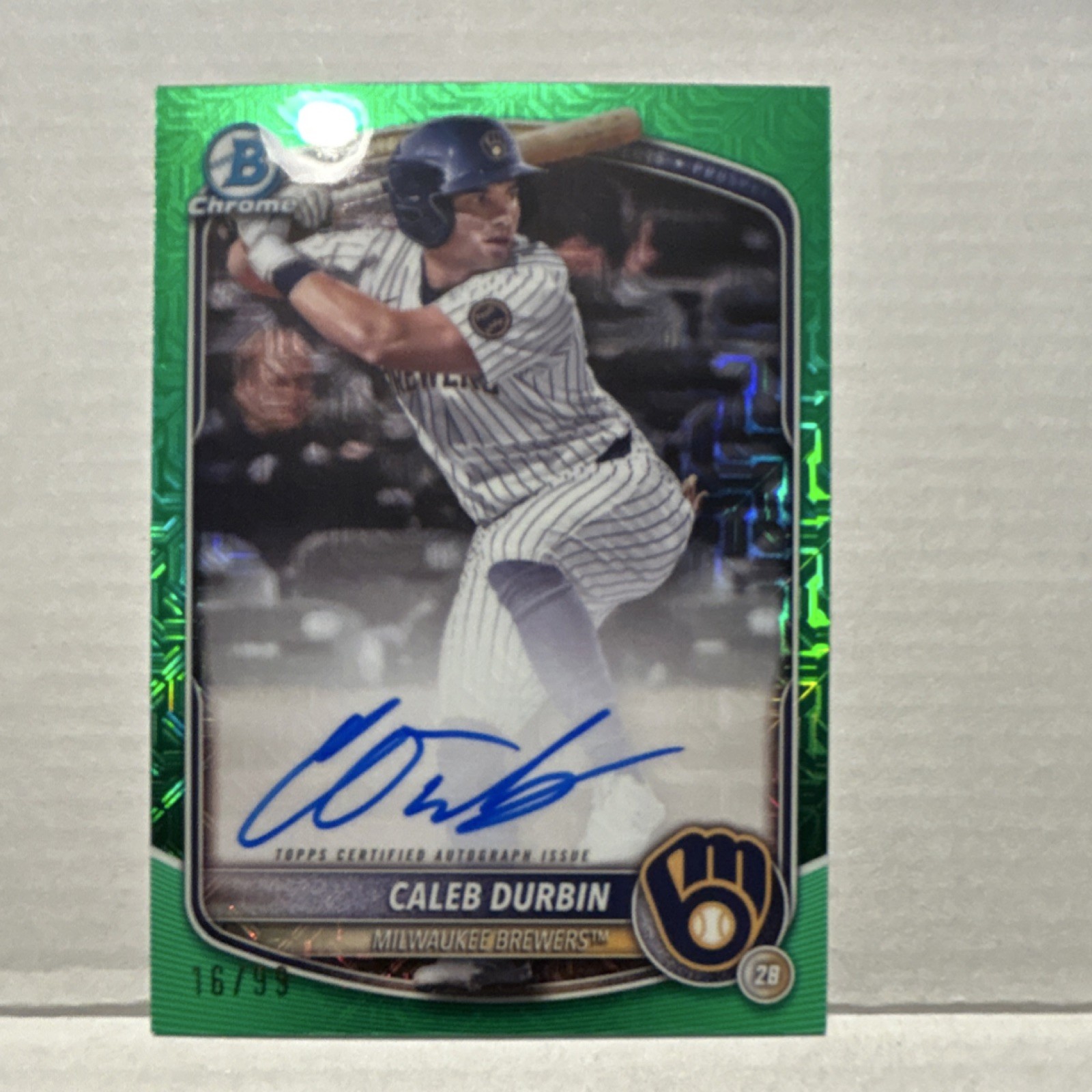 Topps 2025 Bowman Chrome Mega Box Caleb Durbin Brewers Green Mojo Auto /99