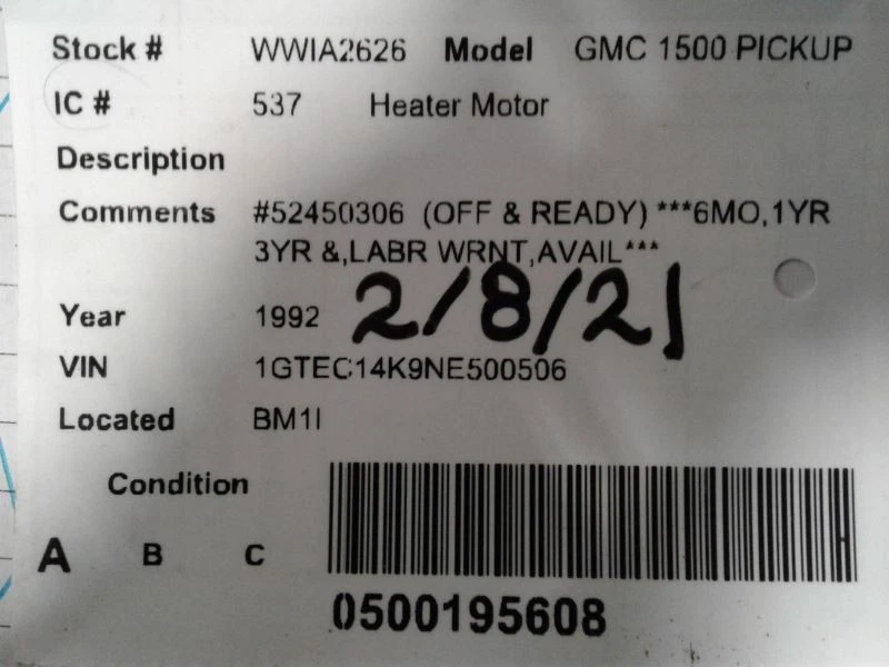 Motor soplador sin CA compatible con camioneta Chevrolet 1500 92-94 644821 Foto 4 de 4