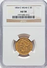1854 C Half Eagle Liberty Charlotte Gold $5 Coin NGC AU58 Weak C FREE SHIPPING
