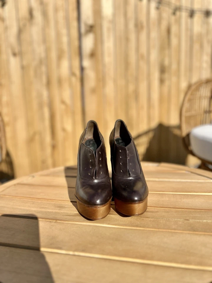 *RARO* Tacones Oxford Plataforma Marni Vintage Talla 6.5 Cuero Marrón Auténticos Foto 3 de 4