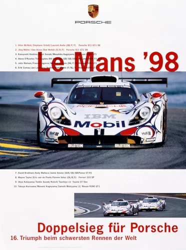 Porsche 1998 Le Mans France Vintage Race Car Poster