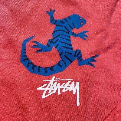 Stussy Gecko Pigment Dyed LS Tee Shirt Medium Red Long Sleeve