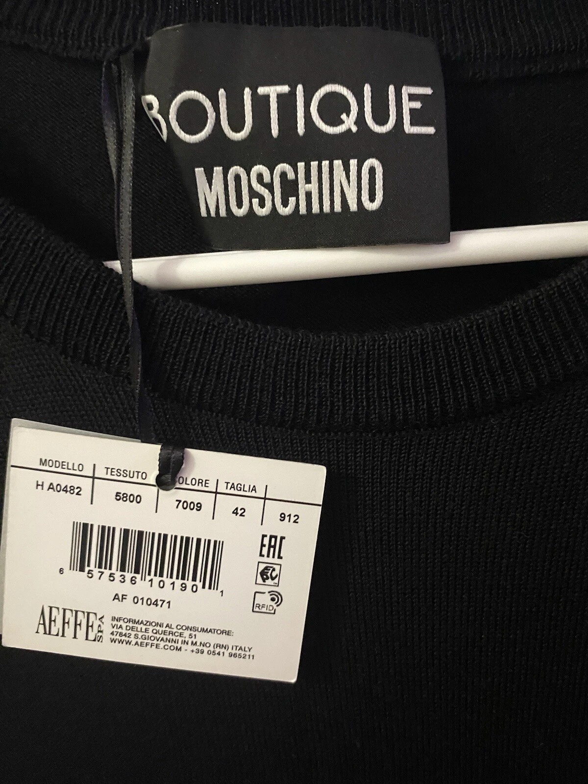 ABITO BOUTIQUE MOSCHINO NUOVO CON ETICHETTE NERO MANICHE LUNGHE IT 42$299 00
