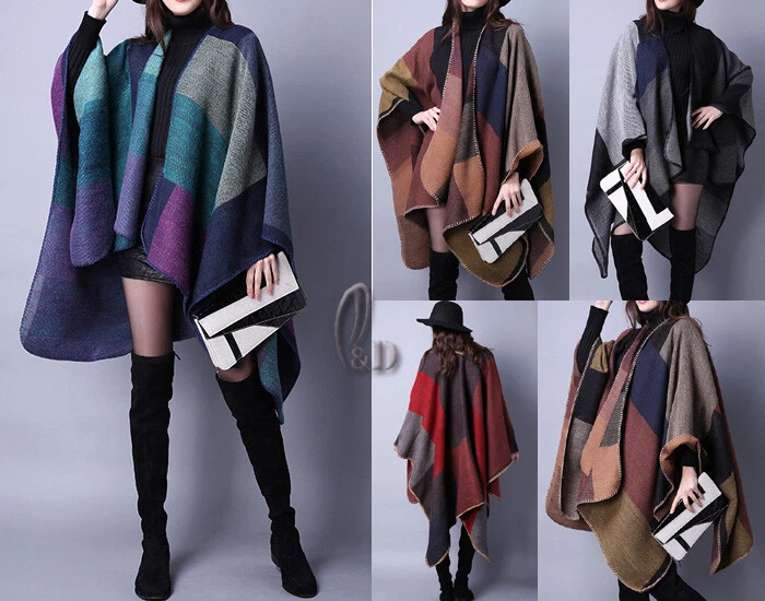 AU STOCK 2 SIDE REVERSIBLE WARM OVERSIZE PONCHO BLANKET CLOAK SCARE/SHAWL SC070