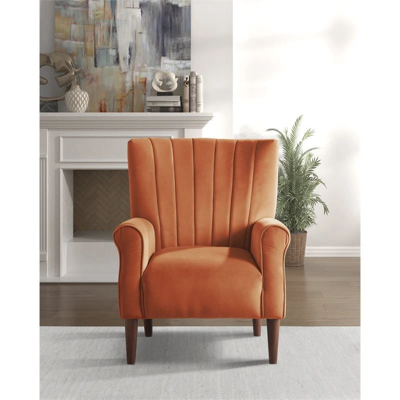 Pemberly Row 18 Modern Velvet Upholstered Accent Chair in Orange