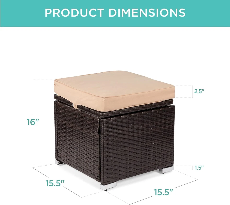 Set of 2 Wicker Ottomans, Multipurpose Outdoor Furniture for Patio, Backyard, Ad - Image 3 of 4