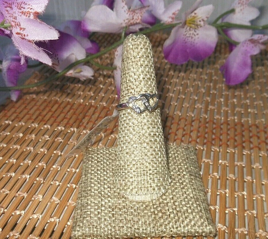 ANILLO DOBLE CORAZÓN CHAPADO EN ORO BLANCO 18K Rigant Circonita Cúbica ~ Talla 7 Foto 2 de 4