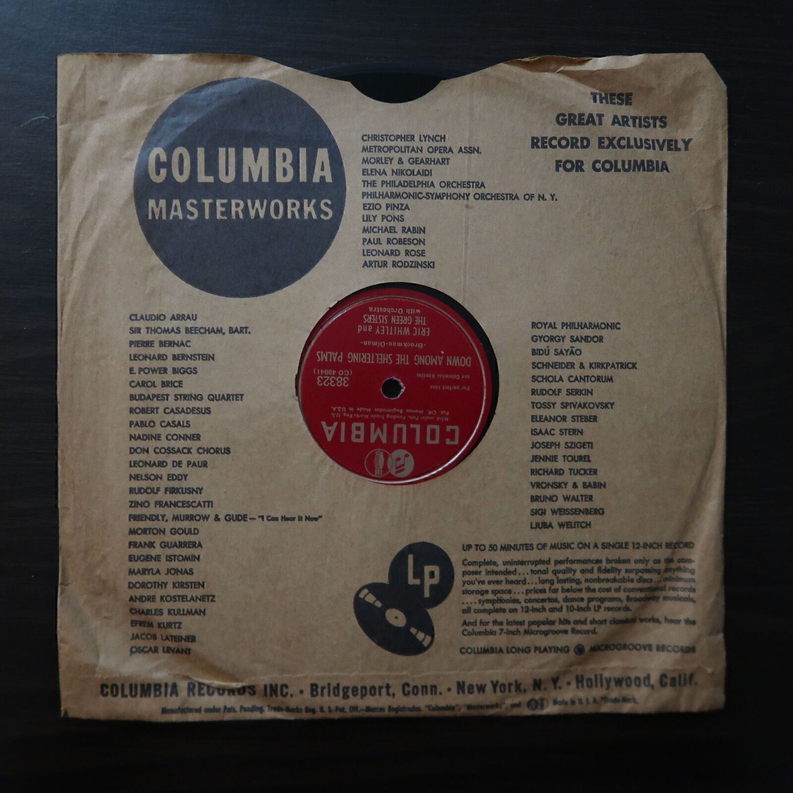 ERIC WHITLEY GREEN SISTERS DOWN AMONG THE SHELTERING PALMS  78 VG COLUMBIA 29-21