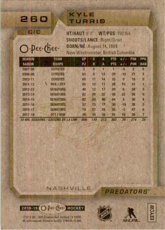 2018-19 O-Pee-Chee Kyle Turris #260 - Image 2 of 2