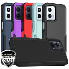 For Moto G Stylus 5G 2024 Case Heavy-Duty Tough Dual Layer Cover Tempered Glass