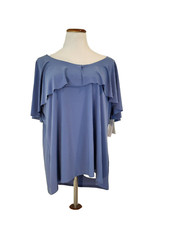 Bleeker and McDougal NWT Blue Ruffle Cape Overlay Disco Shirt Top Blouse 2X