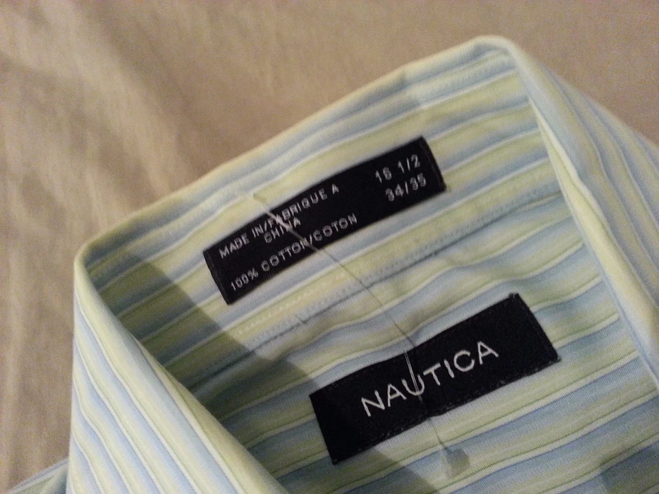 Мужская сорочка Nautica 16 1/2 34 35 синие желтые полоски хлопок длинная кнопка - Изображение 4 из 4