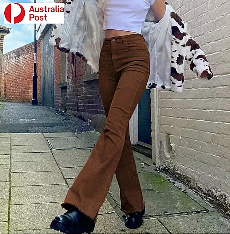 Women Jeans High Waist Brown Pants Y2K Clothing Streetwear Trousers Cotton  Denim