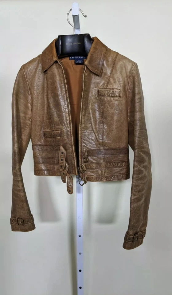 Ralph Lauren Blue Label Aviator Strap Leather Brown Jacket Extra Small/Small RRL - Image 3 of 4