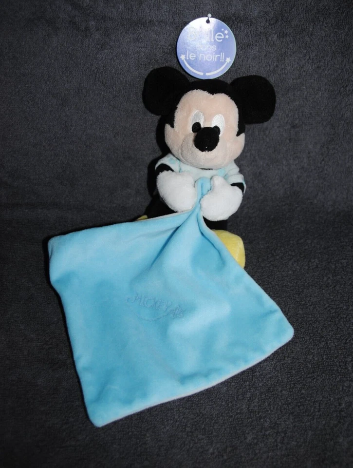 🍀Doudou Mouchoir Mickey Bleu Etoile DISNEY NICOTOY Luminescent Peluche TTBE - Photo 4/4