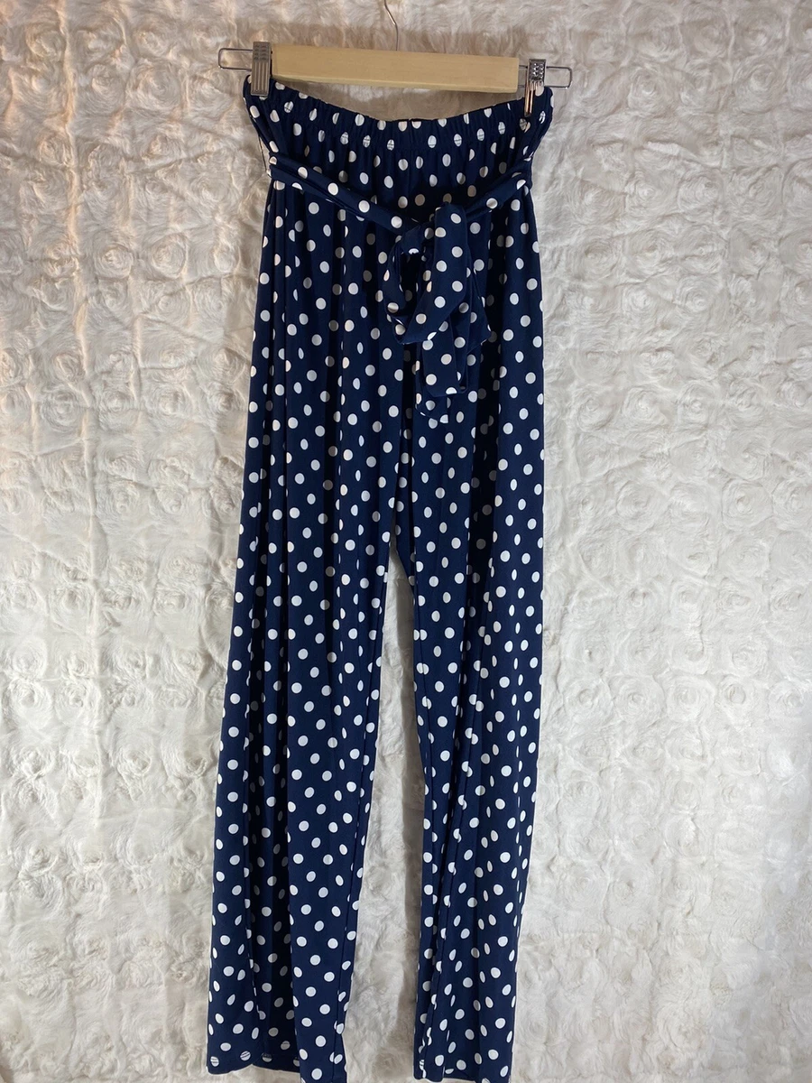 MELISSA PAIGE BLUE WHITE POLKA DOT ELASTIC WAIST WIDE LEG PANTS PALAZZO SZ sm