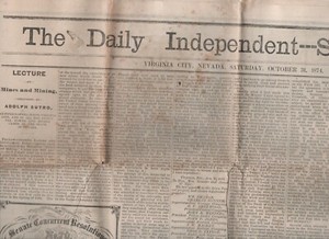 1874 Virginia City Supplement " Lecture on Mines and Mining by Adolph Sutro " 