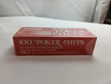 VTG Poker Chips by The U.S. Playing Card Co. 50 White, 25 Red, 25 Blue - Sealed
