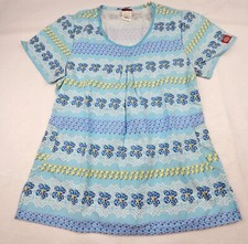 Dickies Womens Sm Scrub Top Multicolor Blue Striped Pit To Pit 18in Elastic Back