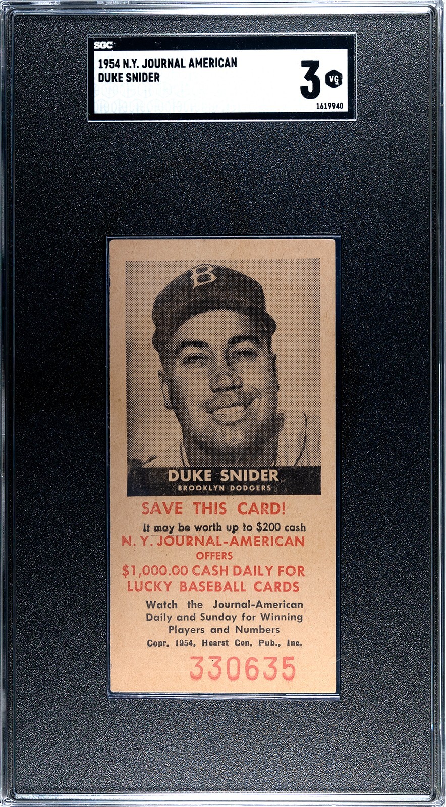 Duke Snider Baseball Cards 1954 NY Journal American trading card — raw and PSA graded price guide