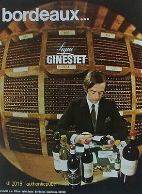 ADVERTISEMENT GINESTET WINE BORDEAUX CELLAR WINE LABELS BOTTLES 1973 AD PUB