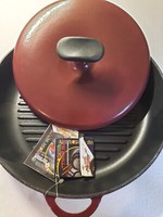 Steakpfanne, Bratpfanne, Grillpfanne Aus Gusseisen Emailliert 26X4Cm +Grillpress
