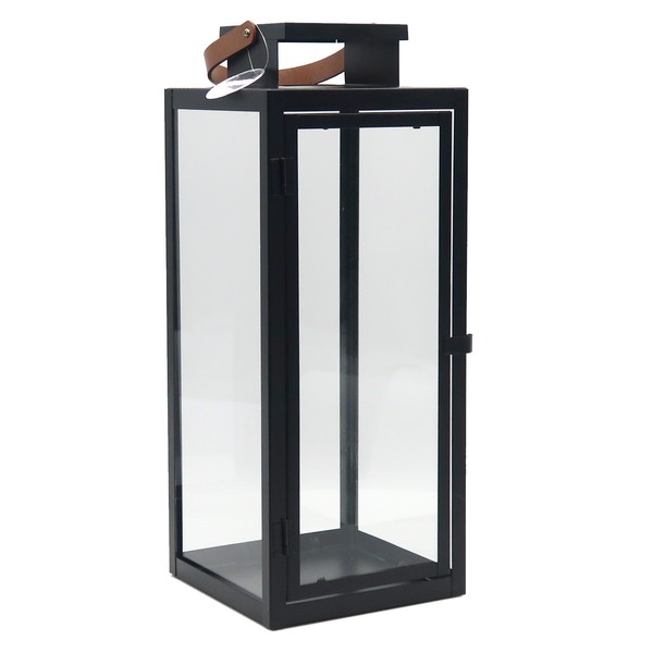 42Cm Metall-Laterne Schwarz Gartenlaterne Deko-Laterne Glasscheiben Windlicht-image