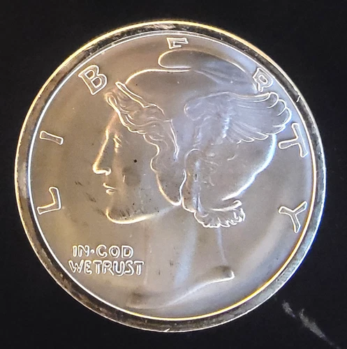 Mercury Dime Designed Wingled Liberty USA Bullion Vtg-0.999 Silver 1 Oz Art Coin