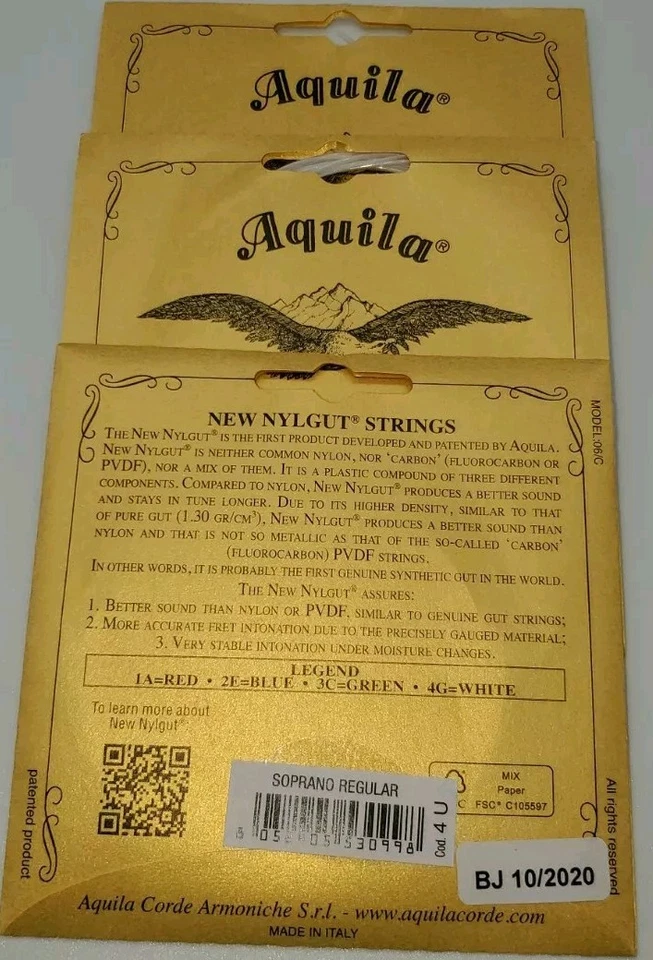 Ukulele Strings Soprano Regular Nylgut Made in Italy Aquila 3pk New - Image 2 of 2