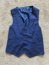 Men's Blue Solid Formal Dress Vest Waistcoat, Button Front, Adjustable Strap