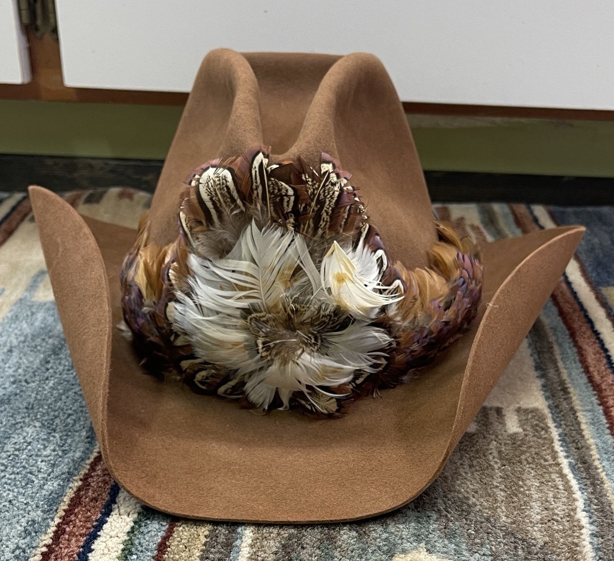 Black Felt Western Hat with White Fringe and Brown Band Rock main image 4