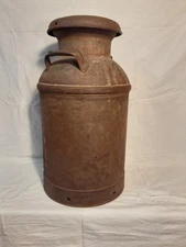 25" Antique Large Farmhouse Dairy Metal Milk Can with Lid 