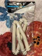 12Ft Modular Telephone Coiled Handset Cord Phone Ivory Color NIB Radio Shack VTG