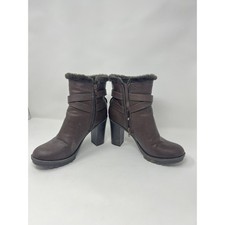Guess Los Angeles Brown Faux Leather Fur Trim Buckle Ankle Boots Size 8M
