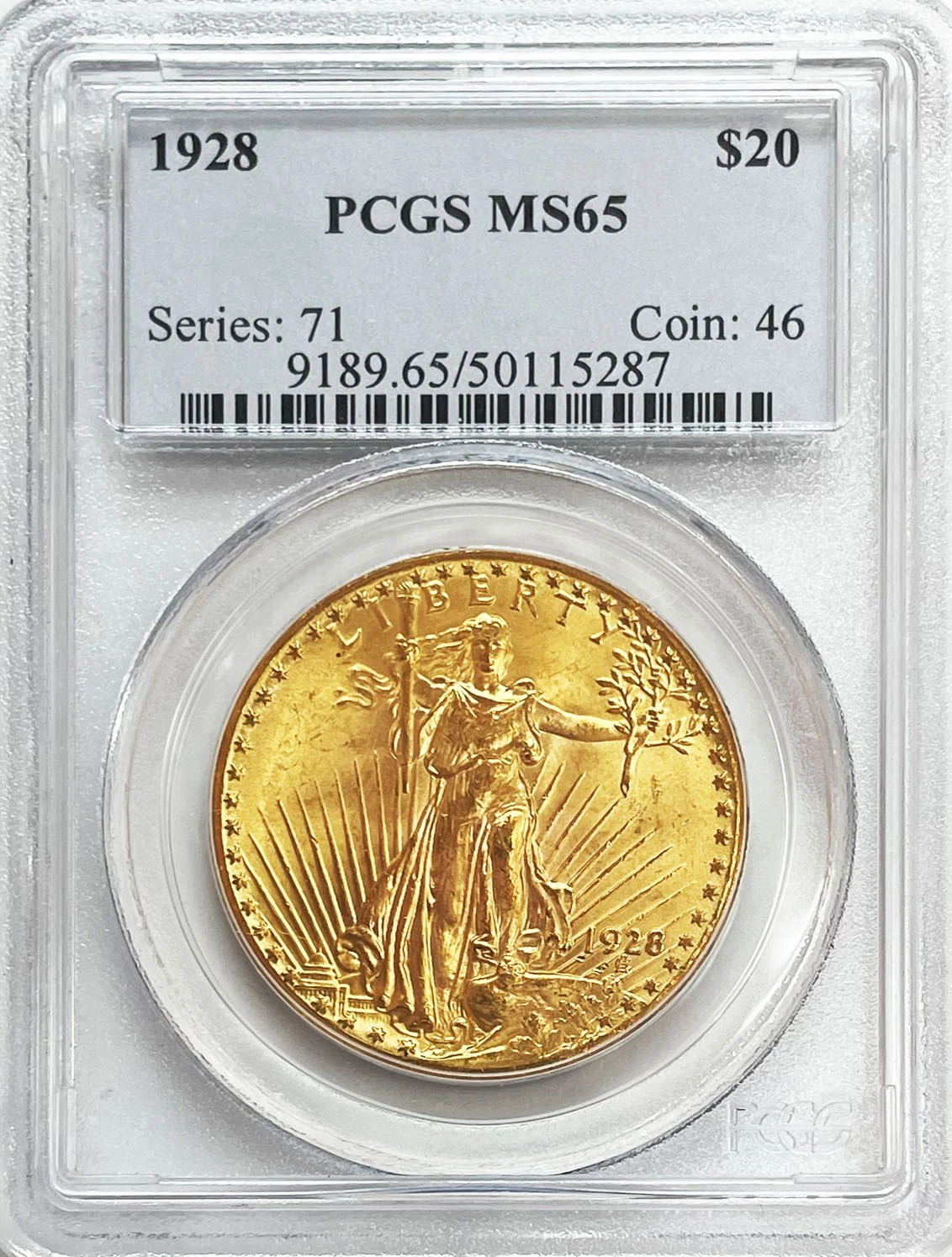 1928 GOLD US $20 DOLLAR SAINT GAUDENS COIN PCGS MINT STATE 65