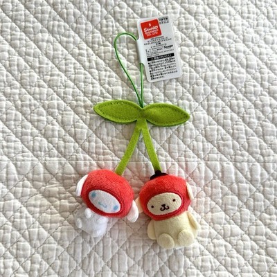 Sanrio Nakayoshi Cherry Pair Mascot Plush Cinnamoroll  Pompompurin Japan Import