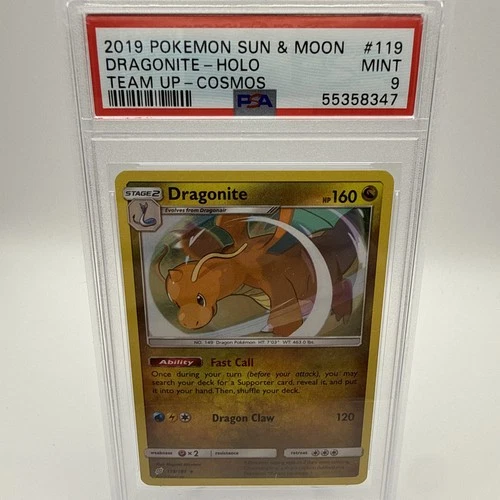 2019 Pokemon Sun & Moon Team Up Cosmos Dragonite Holo #119 PSA 9