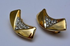 Extravagante vergoldete Ohrclips mit Strass - Vintage - 70er/80er Jahre