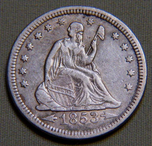 1853 United States Seated Liberty Silver Quarter EF - Lot 1195