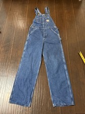 Vintage Carhartt Denim Bib Overalls Dark Indigo Blue USA Made Union 32x34