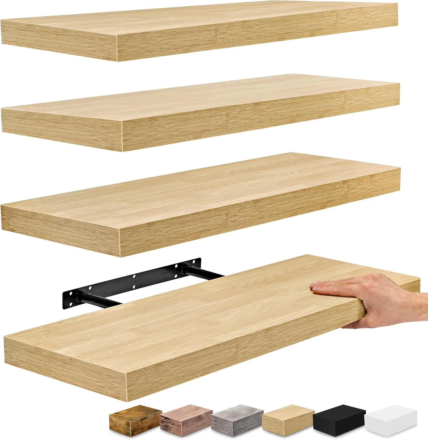 24" Floating Shelves - Maple Wood Wall Decor & Storage, 4 Pack