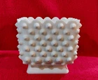 Vintage Fenton White Milk Glass Hobnail 4 1/4" Square Planter Scalloped Edge