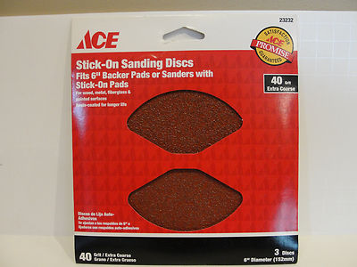 ACE Stick-On Sanding Discs 40 Grit Extra Coarse, 3 Discs, # 23232 *New* 
