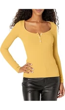 Guess Women's Gold Flame Karlee Jewel Button Henley Long Sleeve Shirt, Small