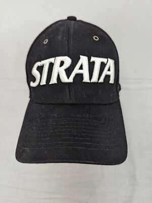 Strata Embroidered White Logo on Mens Black Adj Strapback Cap Hat